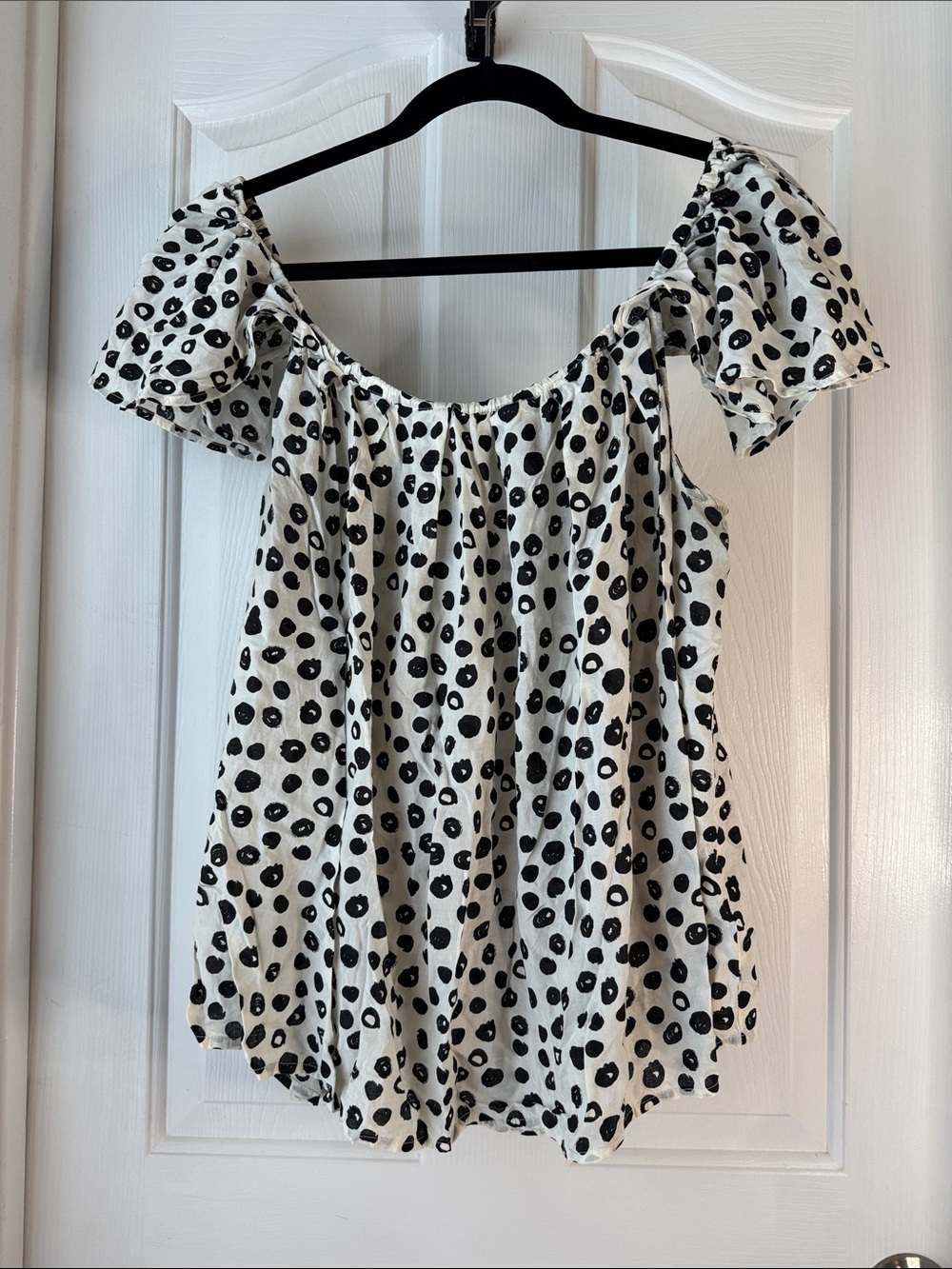 Maeve Black & White Polka Dot Off-Shoulder Blouse (BB)